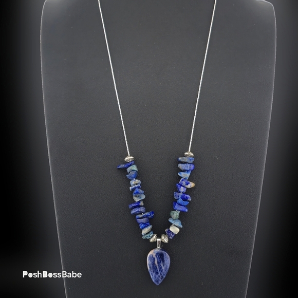 Handmade Lapis Lazuli & Sodalite Necklace 24" Silver Plated Chain Miami Artist - Picture 4 of 16